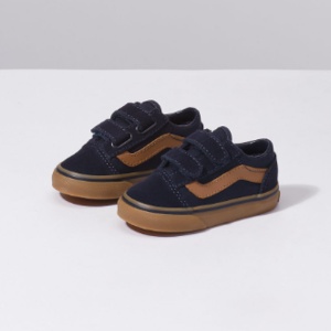 TODDLER VANS OLD SKOOL VELCRO STRAP NAVY GUM TERBARU / SEPATU ANAK CASUAL SNEAKERS TERLARIS / SEPATU
