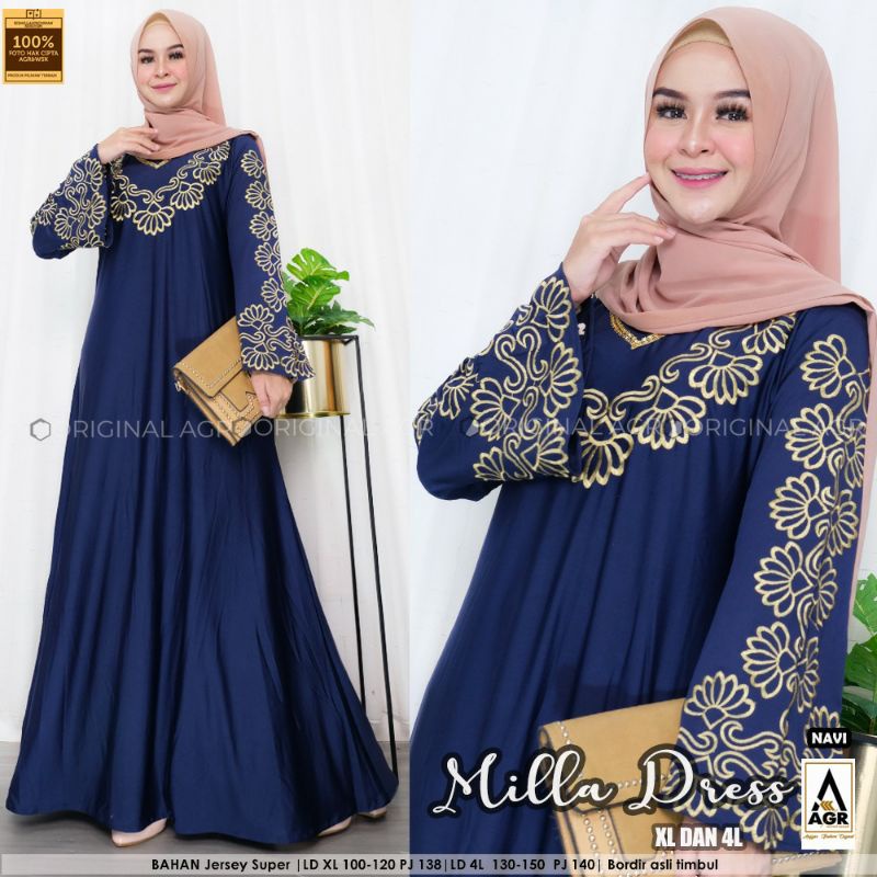 Baju Gamis Warna Bordir Terbaru Terlaris Milla Dress Ada Size Super Jumbo