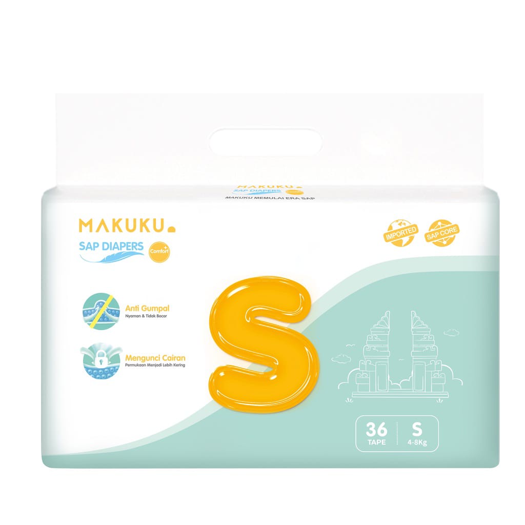 MAKUKU SAP Diapers Comfort Tape S Isi 36 Pcs Popok Bayi