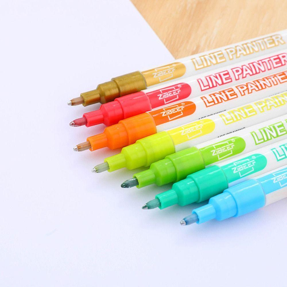 Nanas8 /12Warna Pen Garis Ganda DIY Akun Tangan Fluorescence Watercolor Magic Contour Stabilo Pen