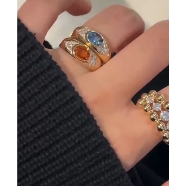 natural [ORANGE DAN BLUE SAPPHIRE SRILANKA HEAT ONLY WITH RING SILVER 925] safir emban cincin wanita