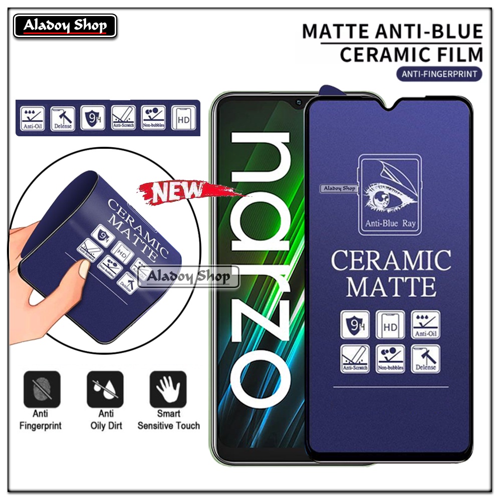 PAKET 3IN1 Anti Gores Blue Matte Anti Glare Realme Narzo 50A Prime + Tempered Glass Camera dan Skin Carbon