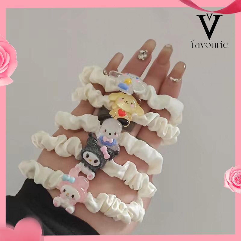 CODKartun Cinnamoroll Dog Lipit Cincin Rambut Gadis Manis Lucu Tali Rambut Karet Gelang Karet-FA