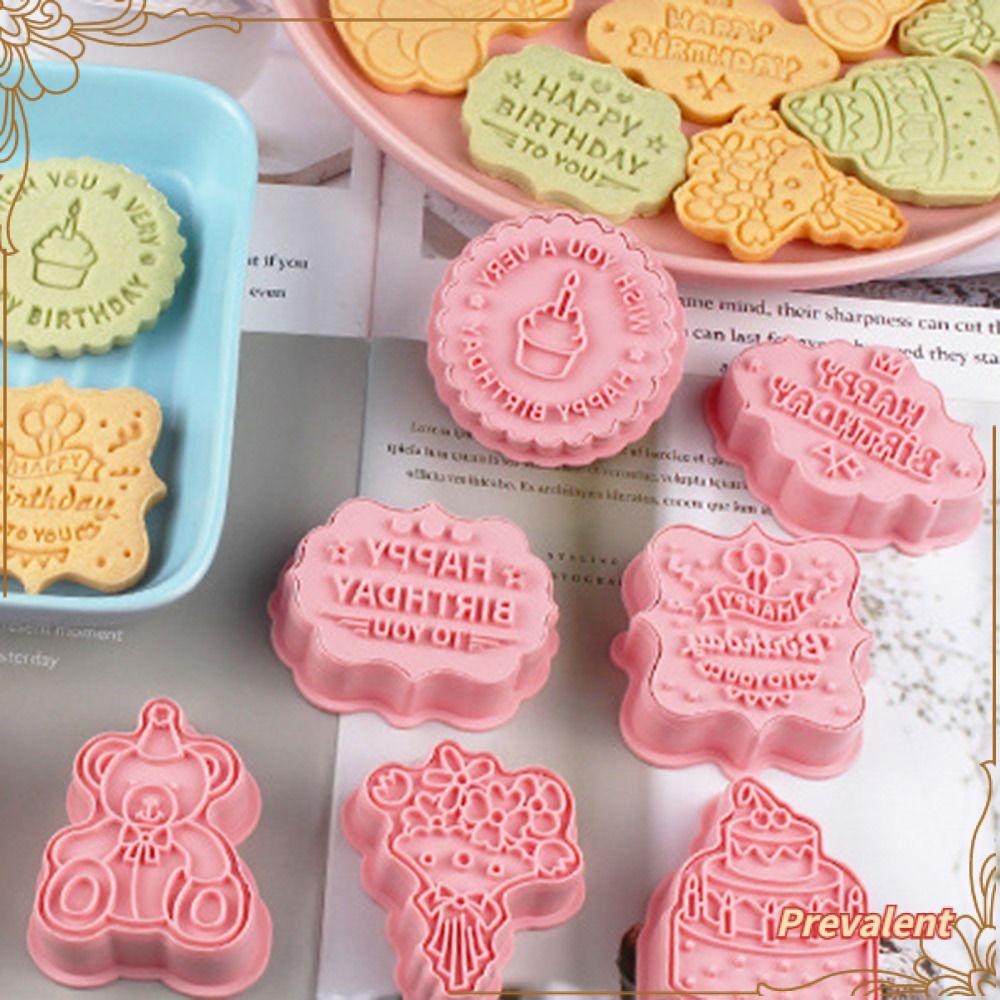 Preva 8pcs/set 3D Happy Birthday Pastry Dekorasi Makanan Fondant Cetakan Kue Plunger Plastik Kue Bunga