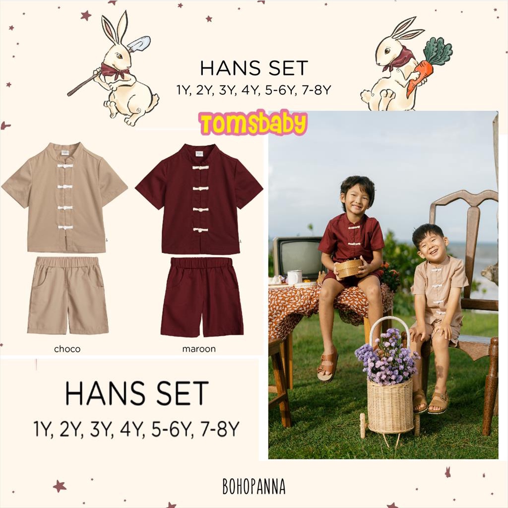 [TOMS] BOHOPANNA (1stel) HANS SET 1-8 Tahun Setelan Cheongsam Anak Laki Laki CNY Baju Imlek 2023