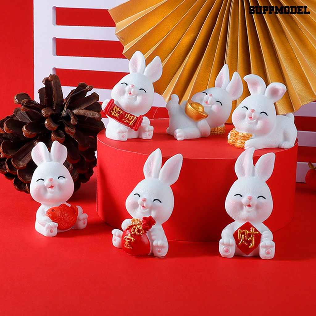 [Dekorasi] Bunny Statue Adorable Vivid Hias Handmade Properti Foto Tahun Kelinci Patung Maskot Dekorasi Rumah