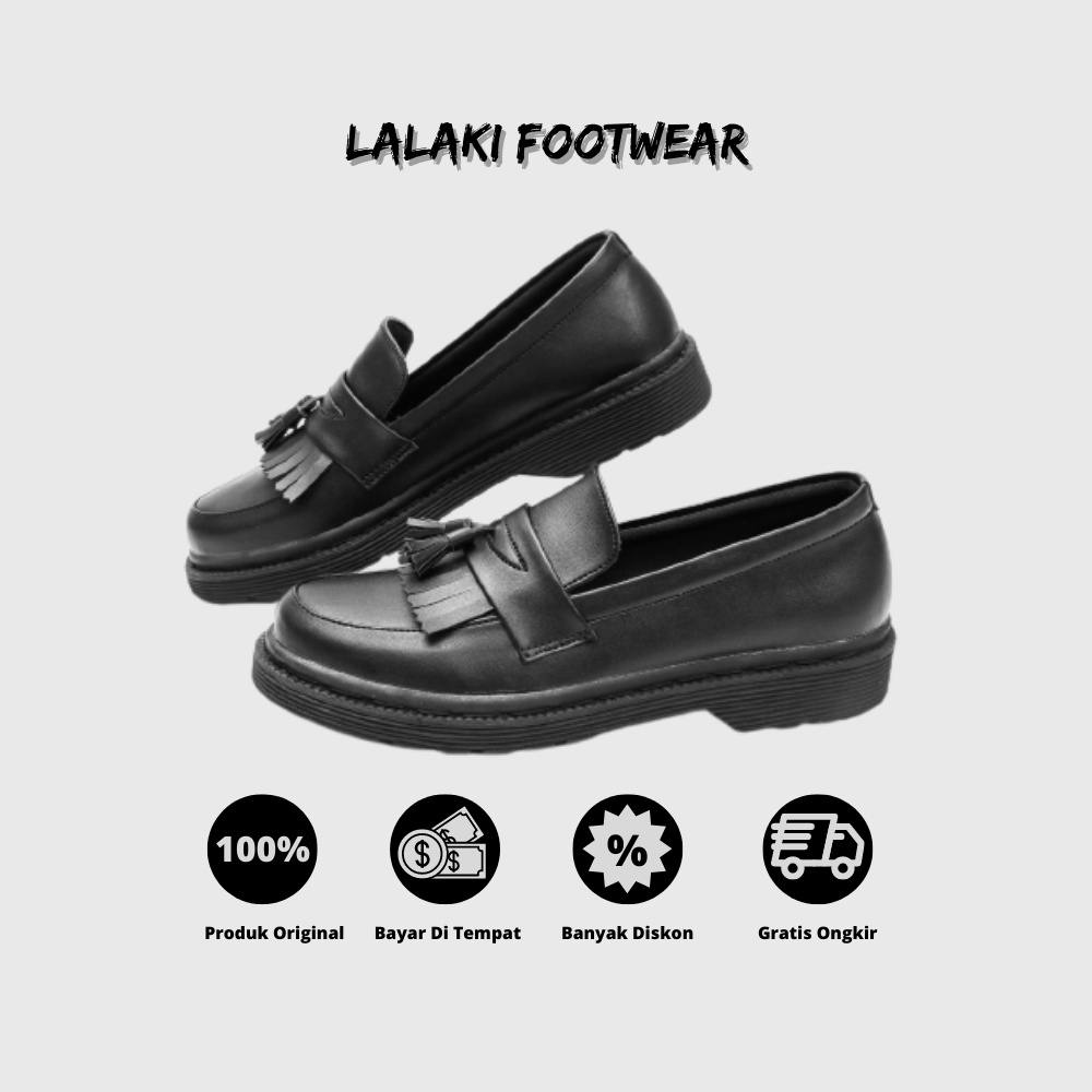 Xcloud x LALAKI Sepatu Formal SlipOn Docmart Casual Pria BIAN Black