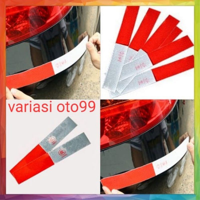 Sticker Reflektor Truk Bak Safety Reflective Stiker Merah Putih