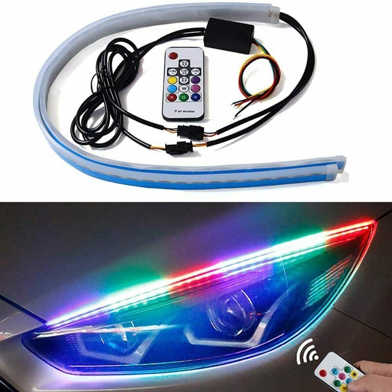 lampu Alis LED slim alis DRL fleksibel waterproof 12v 60cm 45cm 30cm 2 mode running motor mobil