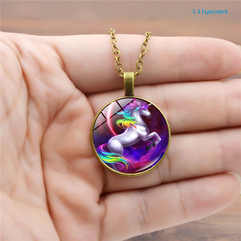 [LS] Fashion Colorful Unicorn Pendant Kalung Pria Wanita Perhiasan Pesta Cocktail