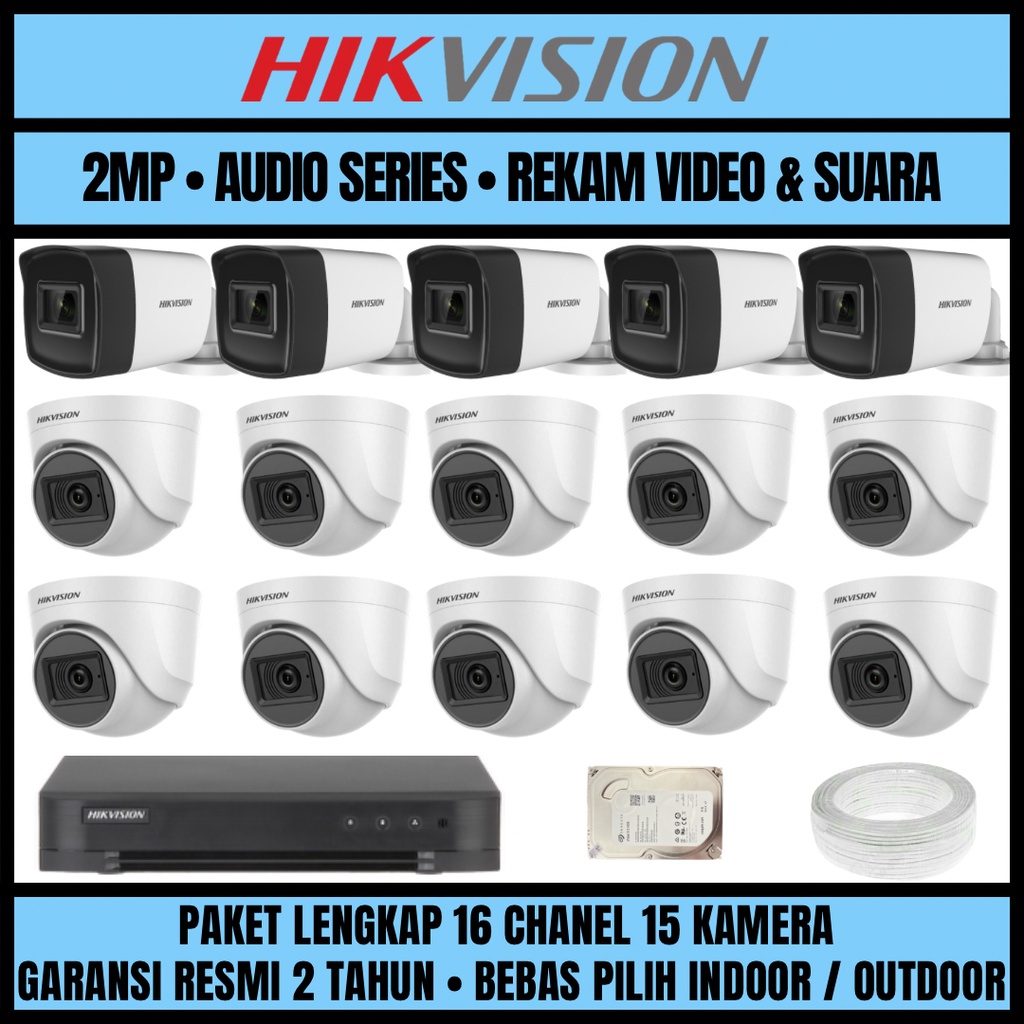 PAKET CCTV HIKVISION 2MP 16 CHANNEL 15 CAMERA KAMERA CCTV TURBO HD