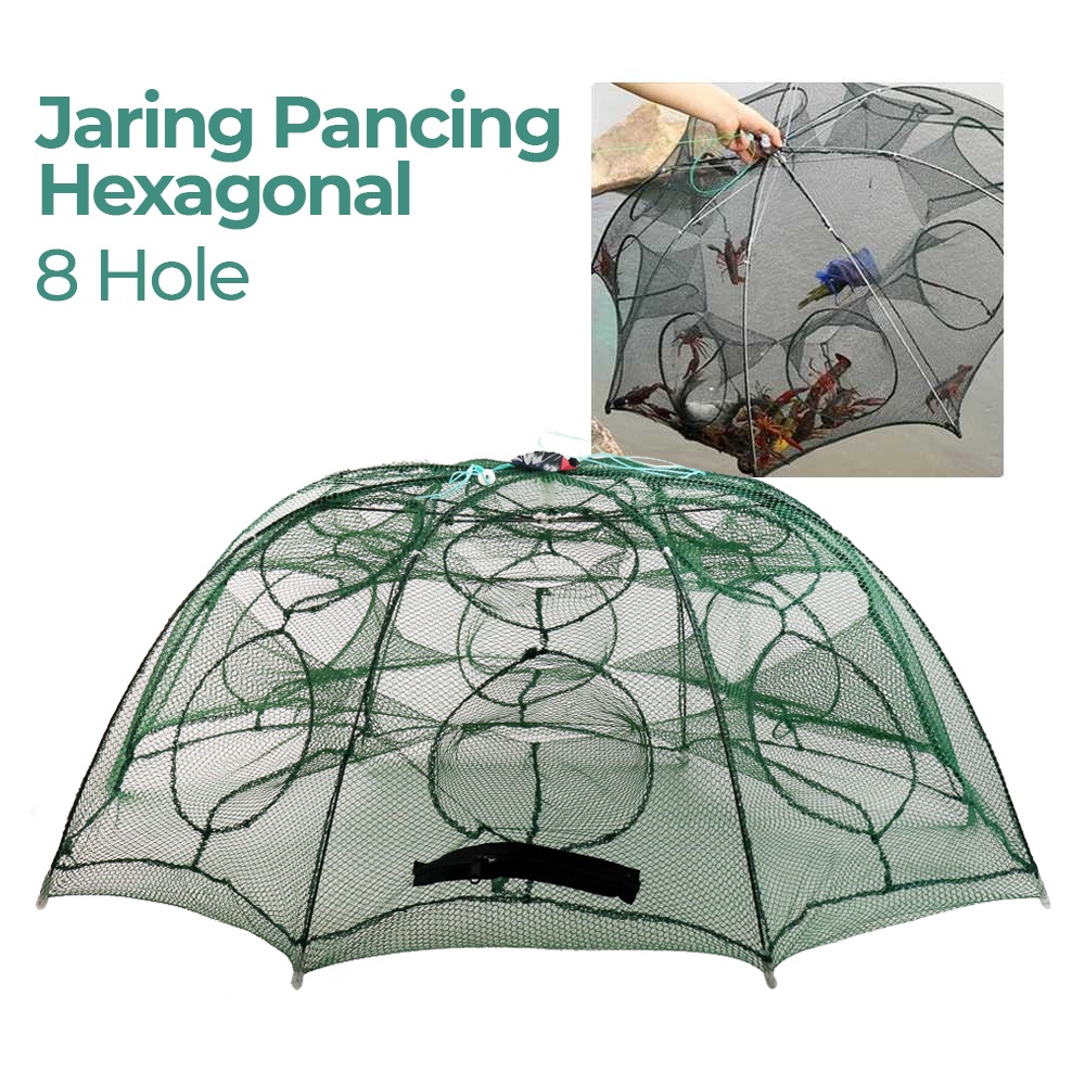 Jaring Pancing Ikan Udang Automatic Folding Umbrella Fishing Net Cage 16 OMSELYXX Holes