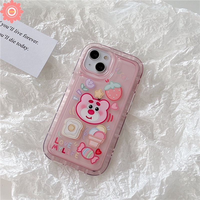 Casing Airbag Shockproof Kompatibel Untuk iPhone 7plus 11 14 13 12 Pro MAX XR 78 6 6S Plus X XS MAX Beruang Strawberry Lucu Kirby Cherry Candy Kartun Stiker Lembut TPU Phone Cover