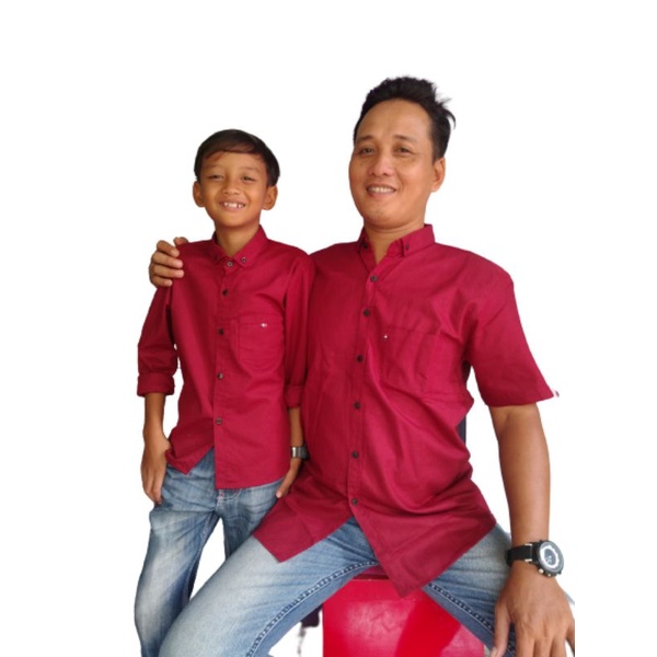 KEMEJA COUPLE AYAH &amp; ANAK WARNA MAROON KATUN SIGARET PREMIUM(HARGA SATUAN)