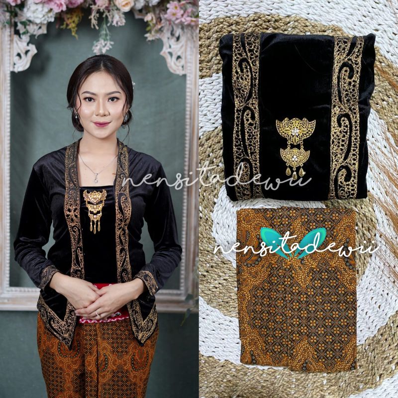 [1 Set, DHT02A] Kebaya Bordir + Jarik Instan / Model Aulia