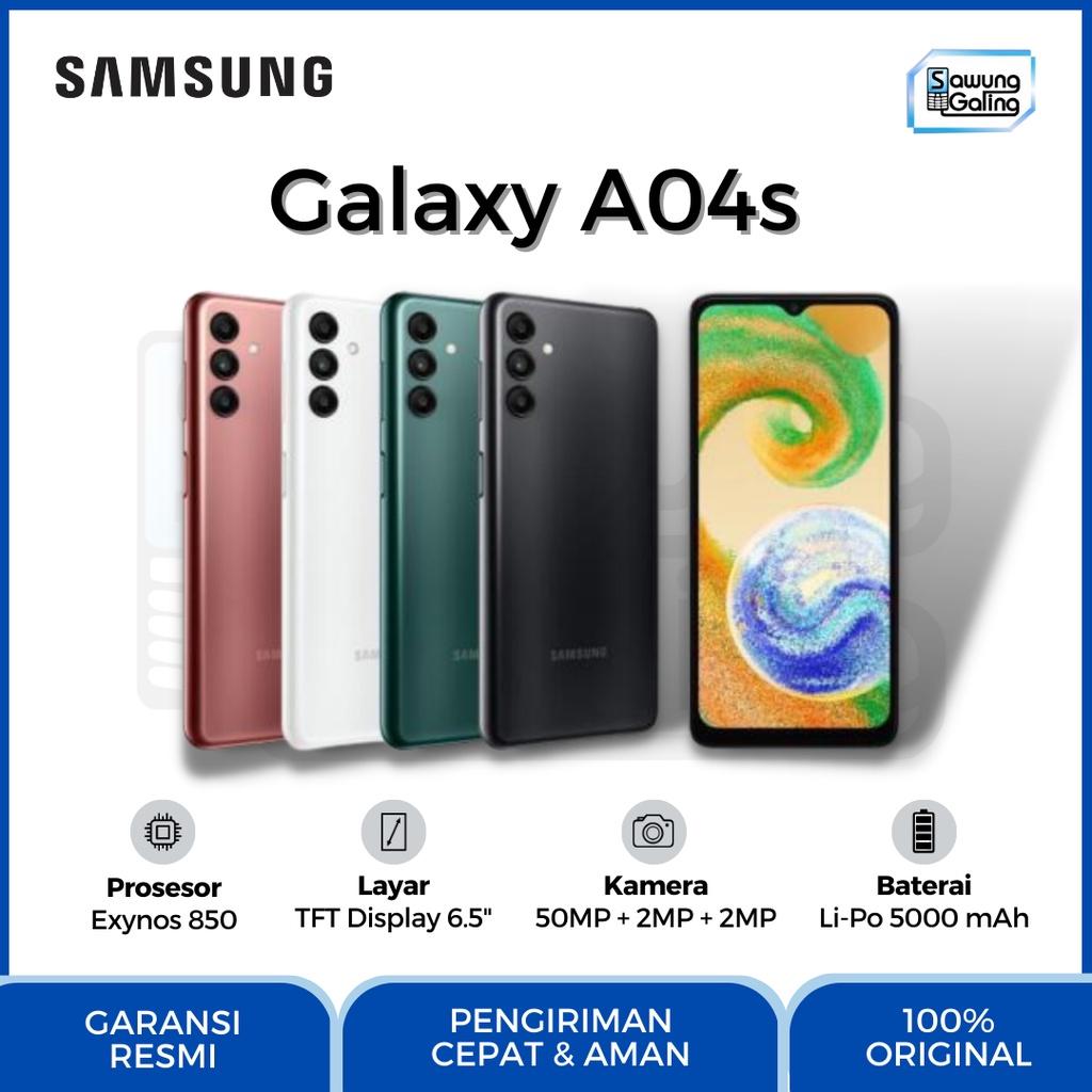 Samsung Galaxy A04s 4/64 RAM 4GB ROM 64 GB HP Smartphone Android Garansi Resmi