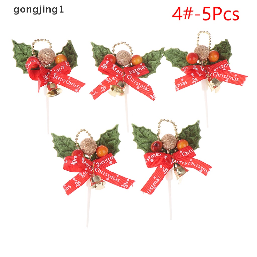 Ggg 5Pcs Natal Buah Garpu Daun Xms Pohon Dekor Kue Plugin Party Decor ID