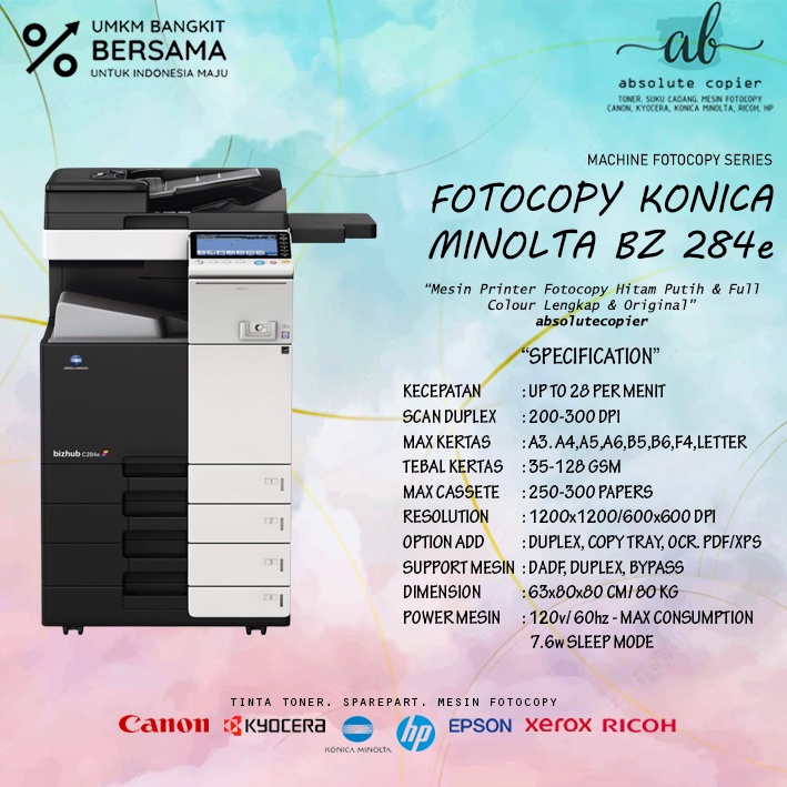 MESIN FOTOCOPY KONIKA KONICA MINOLTA BIZHUB BZ284 BZ364 BZ454 BZ554 COPY PRINT SCAN ORIGINAL