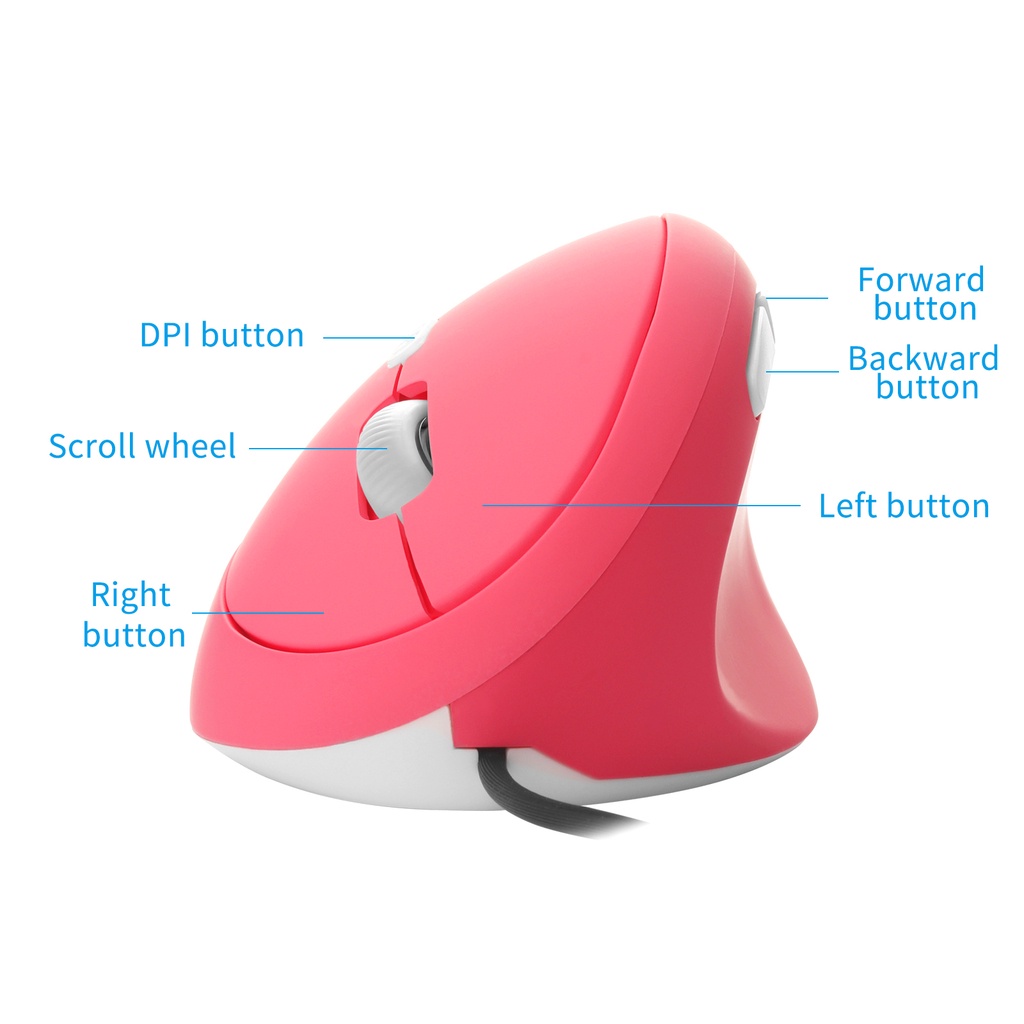 Pink Wired Vertical Mouse Mouse Mouse Mouse Gaming Ergonomis Dapat Disesuaikan DPI 800-1200-1600 Tikus