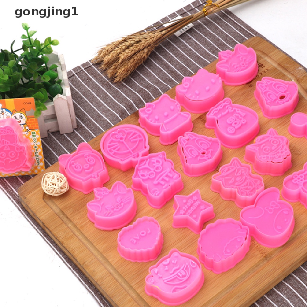 Ggg 1pasang Pemotong Kue Kering Plastik Lucu Kartun Pressable Biscuit Mold Cetakan Kue ID