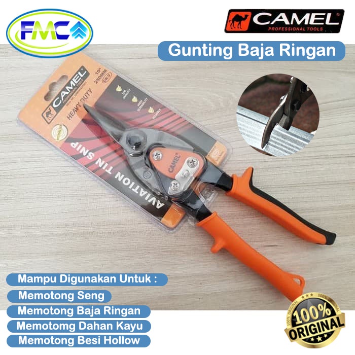 Gunting Holo Baja Ringan Camel Original Heavy Duty Gunting Baja Ringan 10 Inch Pemotong Pelat Baja Ranting Dahan Pohon Gunting Bajaringan Lurus Gunting Seng