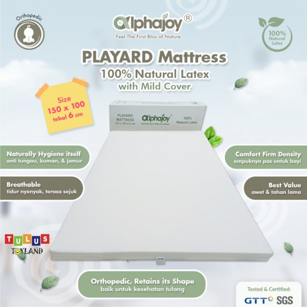 Alphajoy Playard Mattress Mild Cover 100% Natural Latex 150 x 100 cocok pagar lumba playmat 150x100 kasur di sofa bed baby fence alas tidur anak matras busa lateks box kayu bayi besar