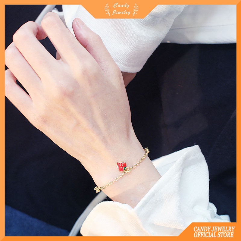 Gelang Strawberry Untuk Wanita Gadis Korea Fashion Cinta Zirkon Pesona Bangle Pasangan Perhiasan Aksesoris Hadiah Permen JEWELRY