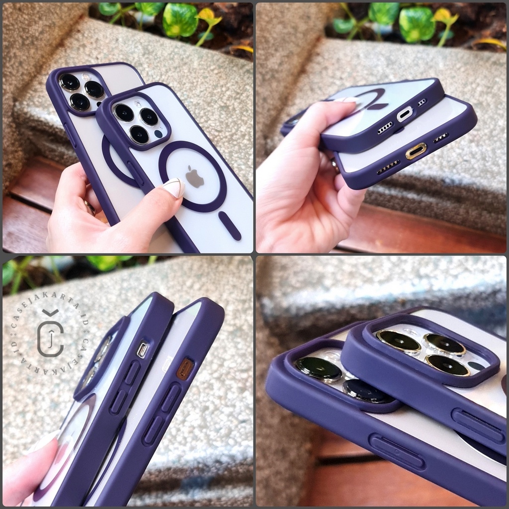 (PMAG) - IPHONE X XS XS MAX XR 11 11 PRO 11 PRO MAX 12 12 PRO 12 PRO MAX 13 13 PRO 13 PRO MAX 14 14 MAX 14 PLUS 14 PRO 14 PRO MAX - DEEP PURPLE MAGSAFE EDITION MATTE CASE ANTI KUNING CLEAR ACRYLIC