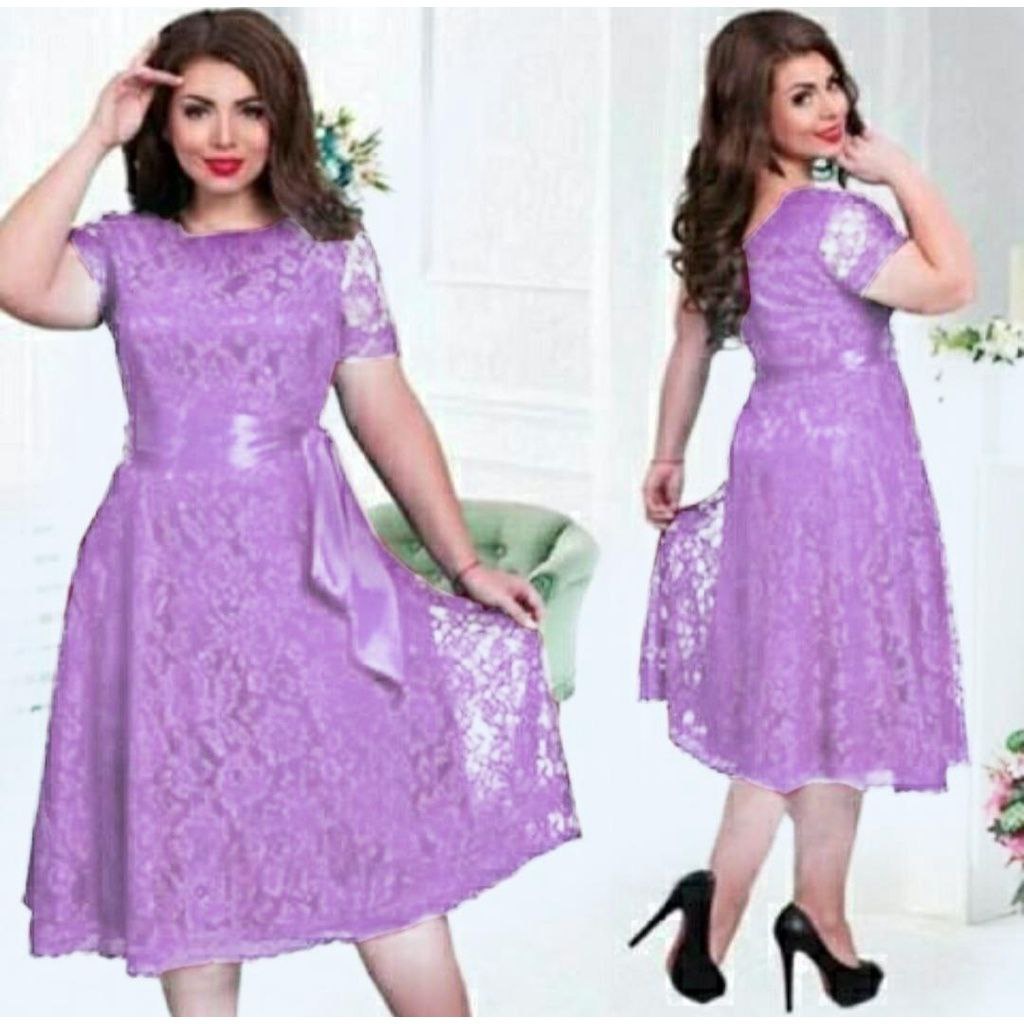 Eli Dress Brukat Big Size SIZE L - XXL 6WARNA / Dress Jumbo / Midi Dress / Jual Pakaian Big Size / C