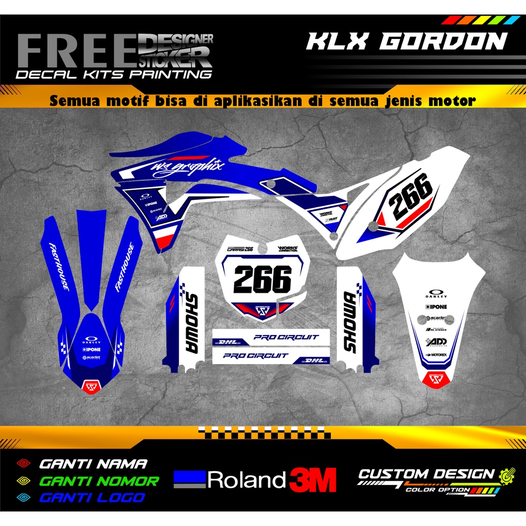 DECAL STIKER KLX GORDON PUTIH BIRU