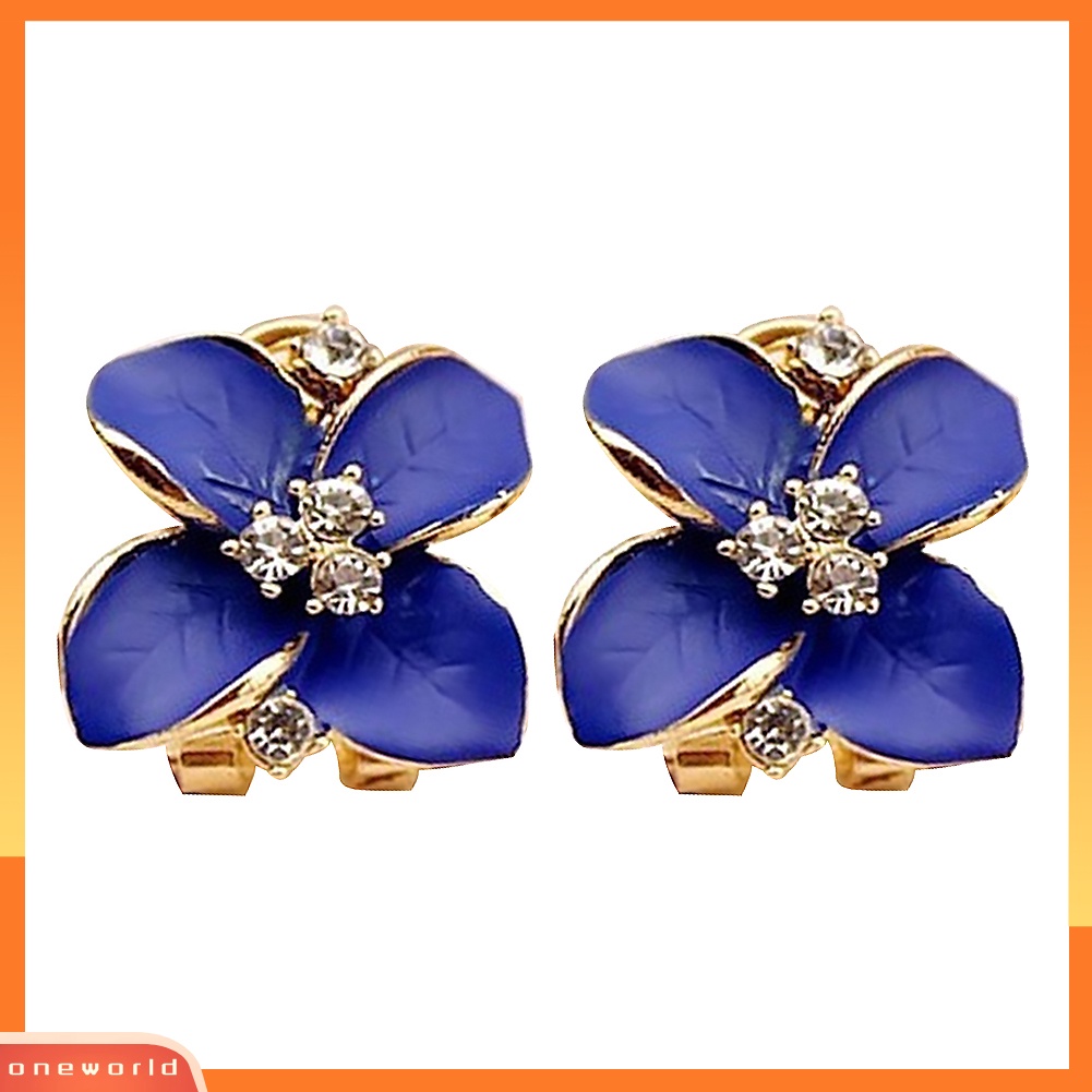 OW@ Women Rhinestone Inlaid Enamel Clover Shape Stud Earrings Party Jewelry Gift