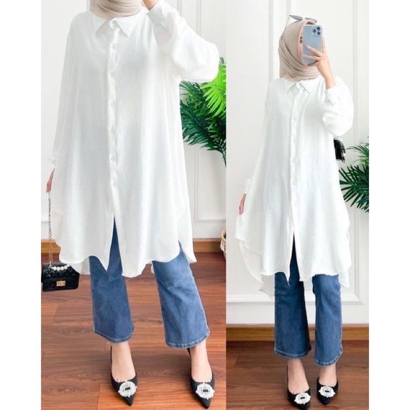 TUNIK POLOS CRINKLE AIRFLOW WANITA TERBARU / LONG TUNIK POLOS CRINKLE