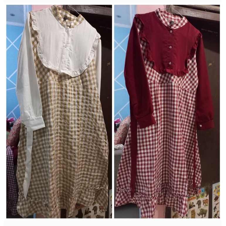 preloved tunik korean / midi dress tatran (kotak kotak)