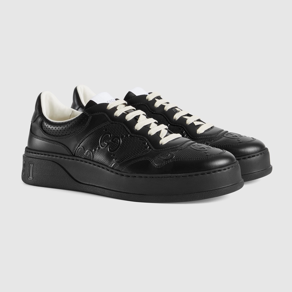 GG Men GG Embossed Leather Sneakers Black 100% Original