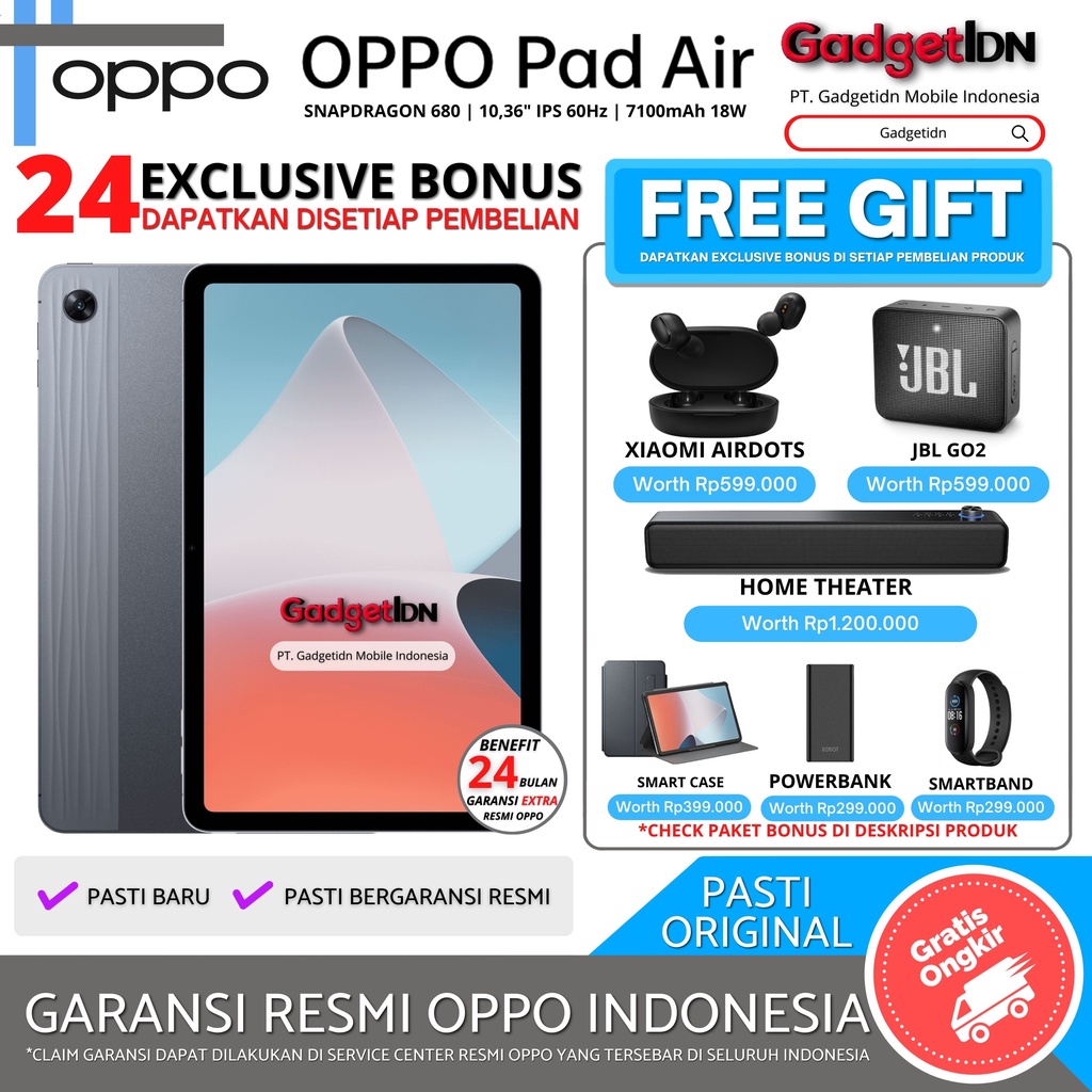 OPPO PAD AIR 7/64GB ( 4GB + 3GB EXTENDED RAM ) GARANSI RESMI OPPO