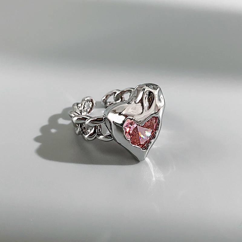 Aksesoris Cincin Cinta Berlian Merah Muda Versi Korea Kepribadian Retro Fashion Hip Hop Kepribadian