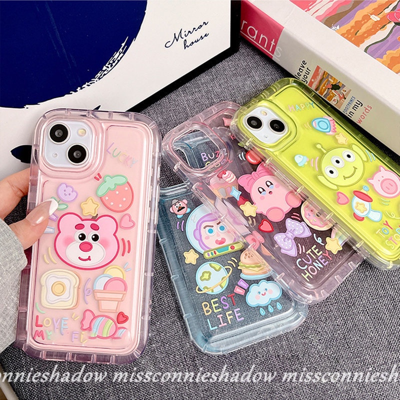 IPHONE Cute Disney Strawberry Bear Losto Case Kompatibel Untuk Iphone11 Pro Max7 8 6 6S Plus XR 13 12 14 Pro MAX X XS MAX Kartun Kirby Cherry Candy Shockproof Airbag Lembut TPU Phone Cover