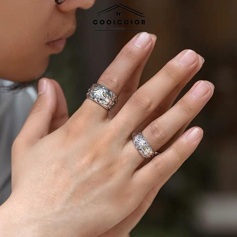 COD❤️Cincin Pengawal Pria Tren Retro Kepribadian Pola Hewan Cincin Pixiu Terbuka- cl