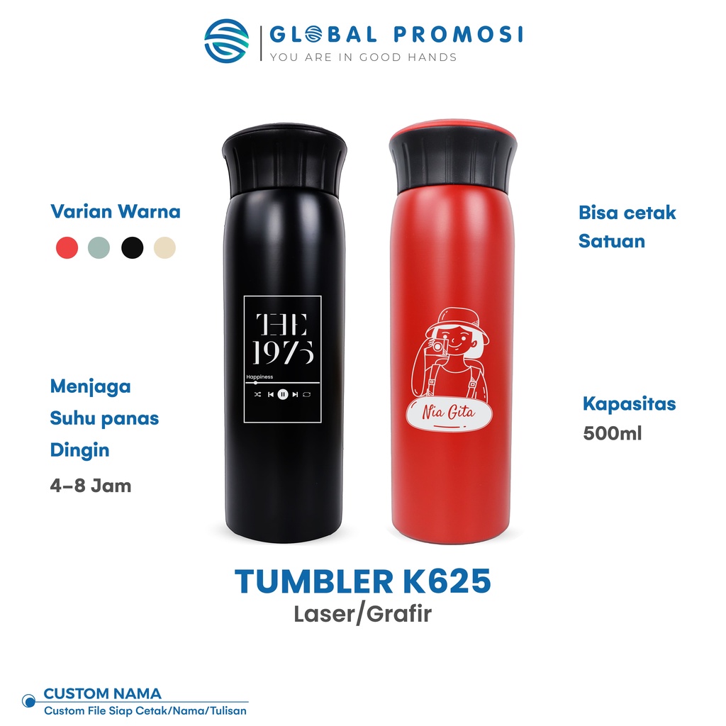 Tumbler Termos Custom  K625 Laser Grafir Souvenir/Promosi Murah Cetak Nama/Logo/Karakter