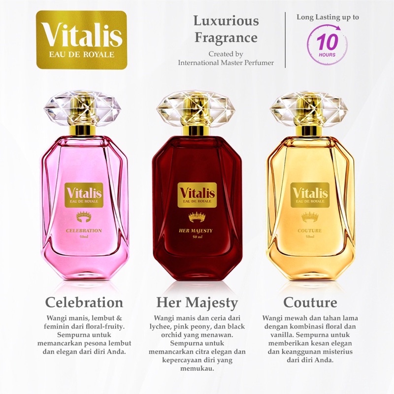 (New) Vitalis Eau De Royale Couture & Celebration 50ml - Parfum Wanita Pink & Gold Long Lasting Luxu