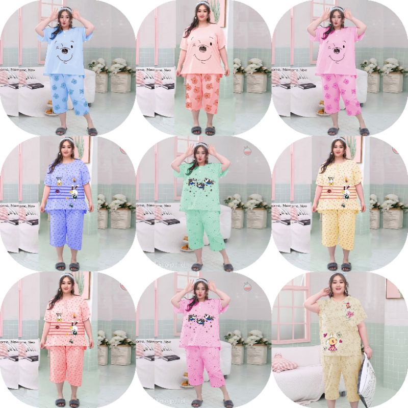 BALIKPAPAN Setelan Celana Pendek Kaos Babydoll Jumbo XXL Piyama Baju Tidur Wanita II 020