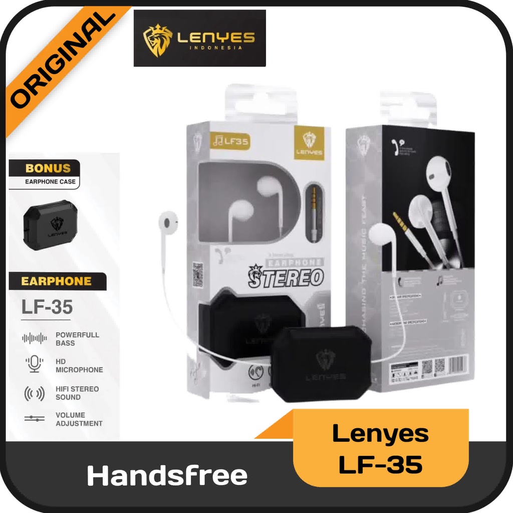 Handsfree in ear hifi stereo earphone extra Bass Lenyes LF-35 - White