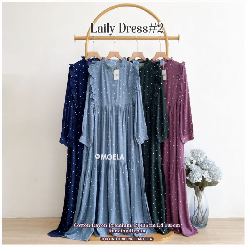 Laily Dress Katun Rayon Premium Polkadot Original Berlabel MOELA