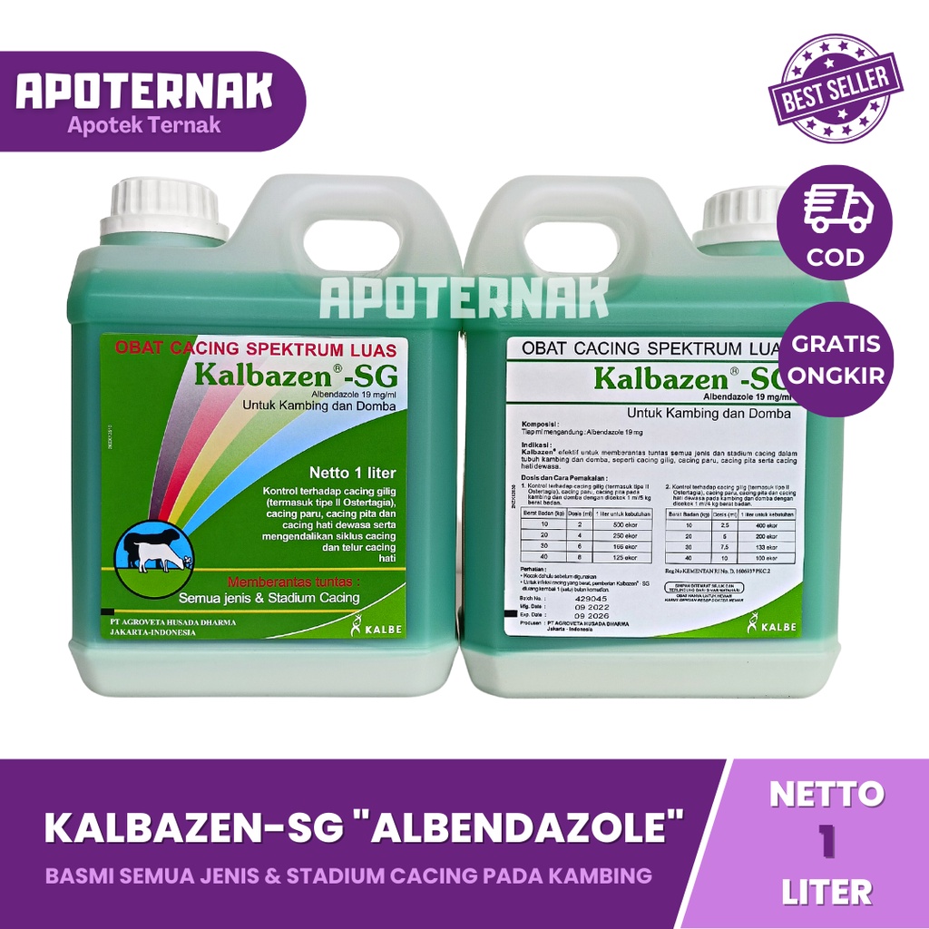 KALBAZEN SG 1 Liter | Obat Cacing Oral Semua Jenis &amp; Stadium Cacing Pada Kambing Domba | Albendazole | KALBE