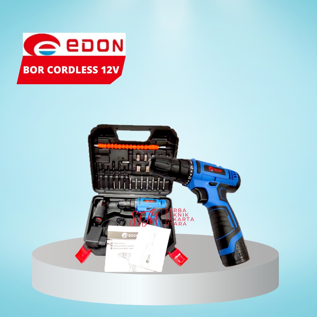 Bor Cordless Edon 12V Lithium Lv 3 1210 Koper 2 Baterai