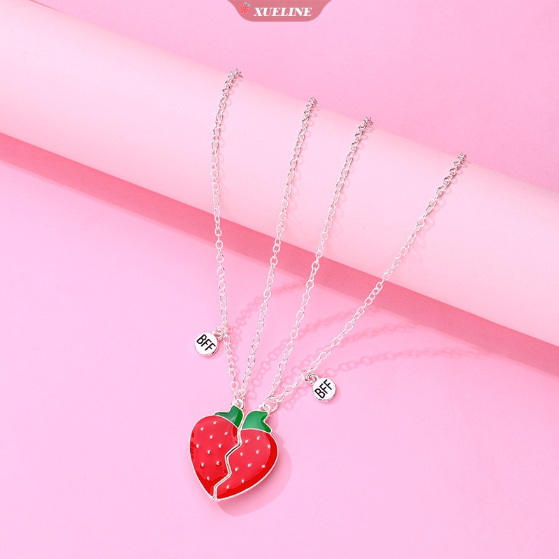 Kalung Strawberry Manis Magnet Batu Teman Baik Teman Baik Kreatif Wanita Kerah Rantai Set Paduan Tetesan Minyak BFF Gadis Aksesoris Hadiah [ZXL]