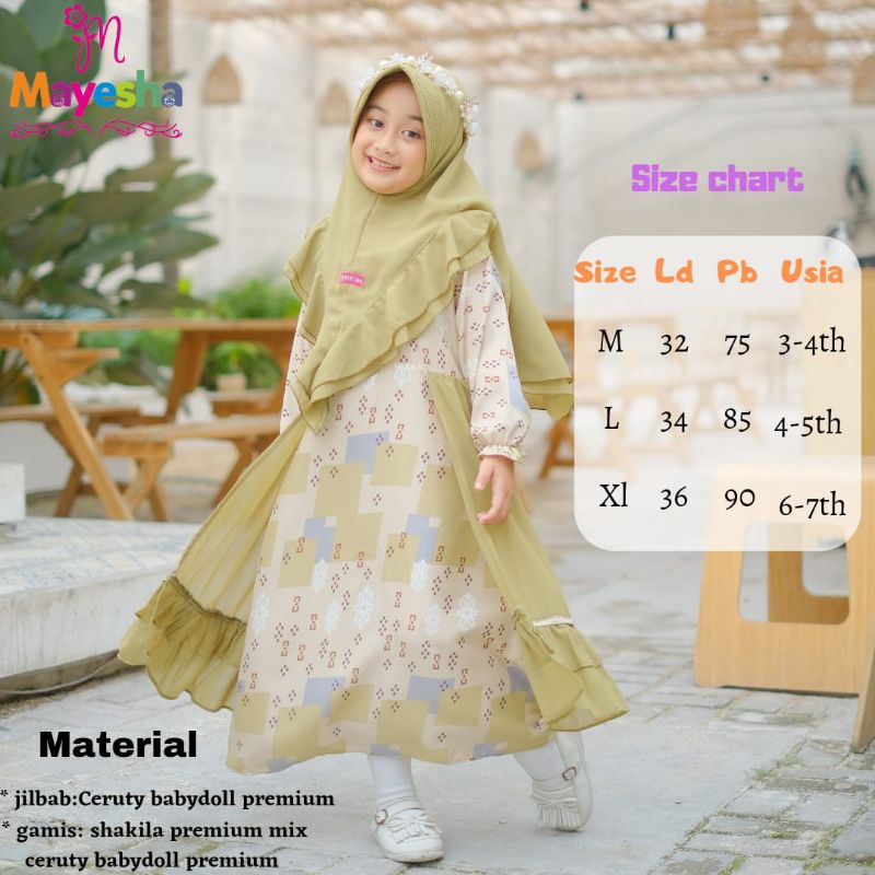 [3-7 TAHUN] SET GAMIS LEBARAN ANAK CEWEK SET HIJAB 3-7 TAHUN SABINA ORIGINAL BY MAYESHA / SET GAMIS OUTER HIJAB PED INSTAN ANTEM ANTI TEMBEM KHIMAR REMPEL 3 4 5 6 7 TAHUN SABINA