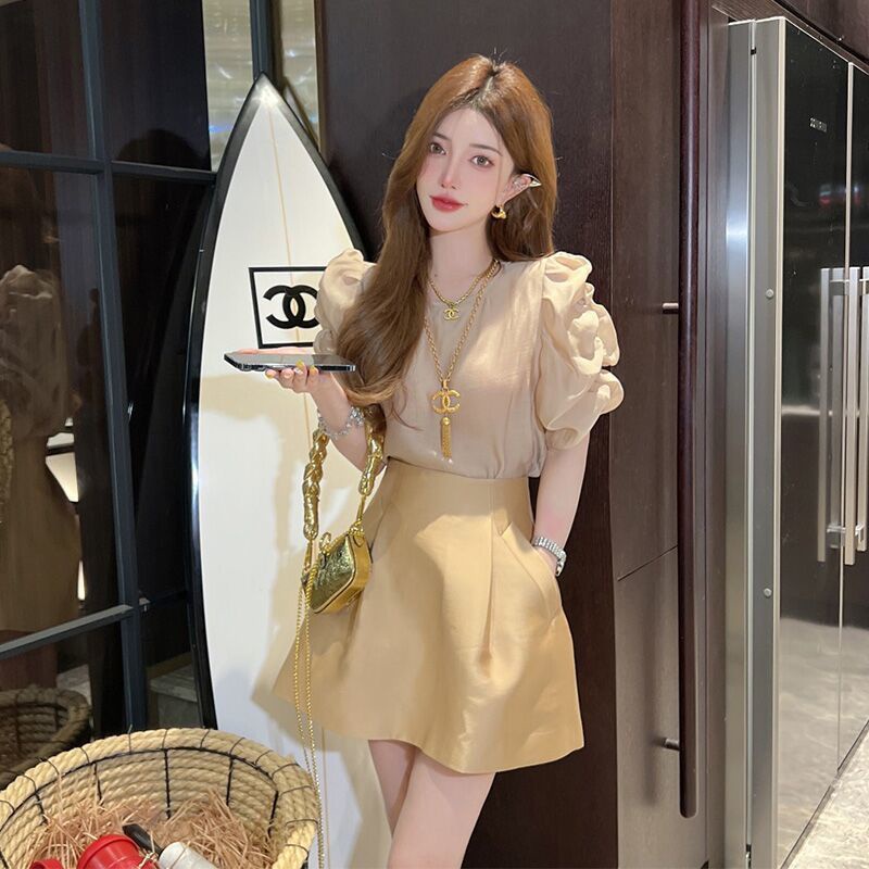 Suhao One-Piece Suit Fan Temperamen Pakaian Wanita Selebriti High-End Profesional Cahaya Mewah Kecil Wangi Rok Dua setelan Jas Musim Panas