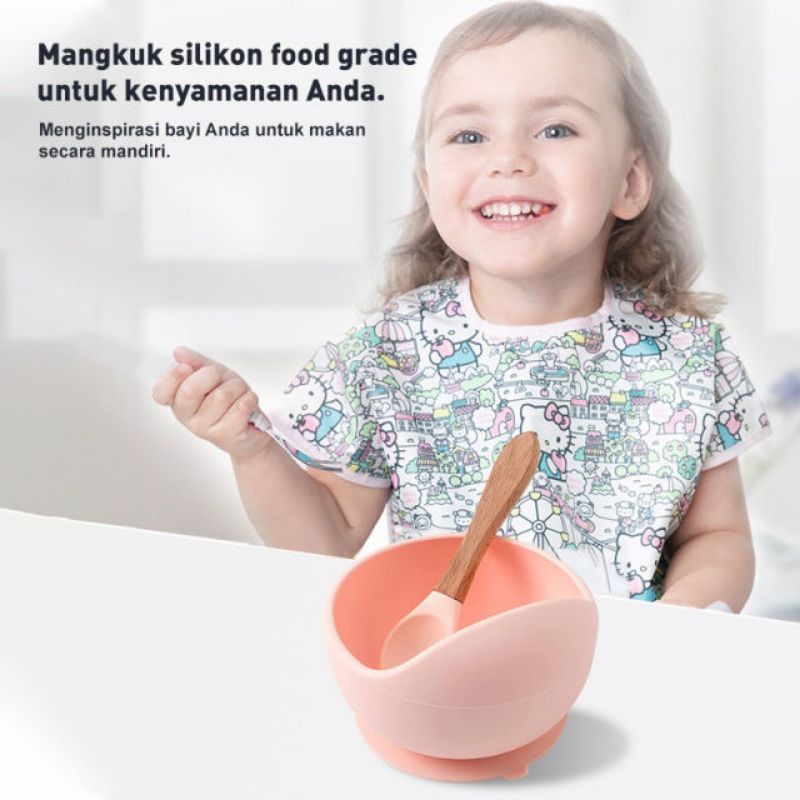 [rumahbayipdg] Mangkok silicone bayi free sendok suction bowl BPA free