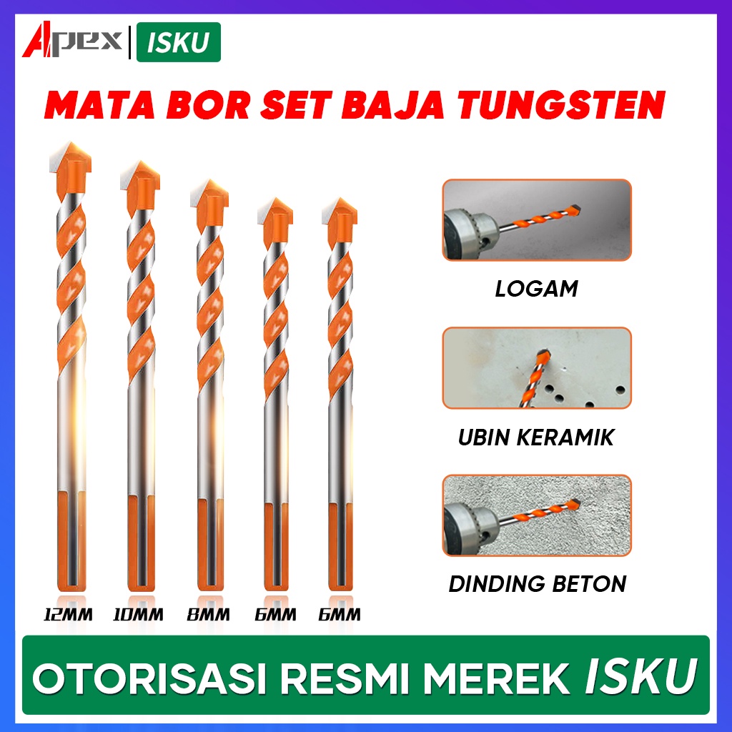 ISKU Mata Bor Drill Set 5 Pcs Multi Purpose Bor Besi Kayu Beton Multifungsi HSS Triangle Tipped Besi Kayu Beton Keramik Plastik Aluminiummata bor set multifungsi